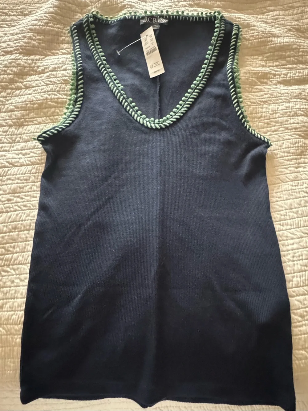 New! J.Crew Perfect rib V-neck tank top with hand-stitched trim in Navy